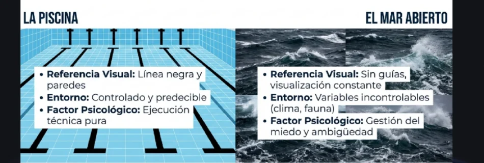 Comparativa visual entre piscina y aguas abiertas: referencias, entorno y demandas psicológicas